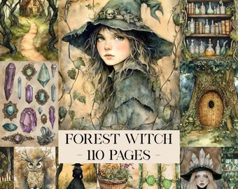 Forest Witch Junk Journal Kit, Witchy Junk Journal Pages, Printable Pages, Witch Ephemera, Scrapbook Papers, Grimoire, Digital Download
