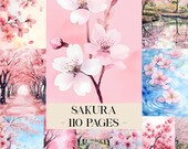 Sakura Digital Papers, Cherry Blossom Scrapbook Papers, Sakura Papers, Floral Junk Journal Pages, Japan Ephemera Paper, Asian Collage Sheet