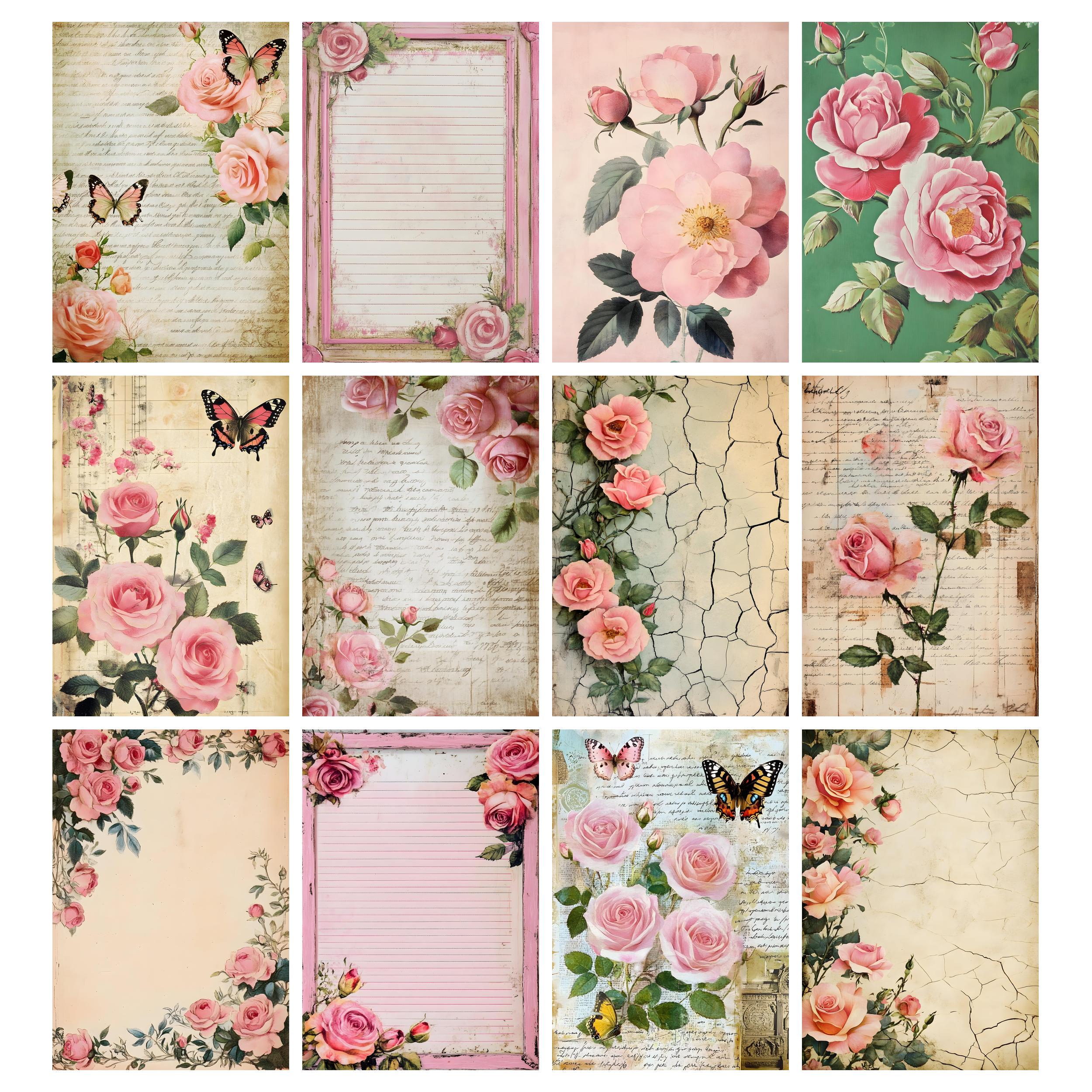 Digital Junk Journal Kit, Shabby Chic Pink Roses Journal Pages, Digital ...