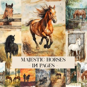 Majestic Horse Junk Journal Kit, Horse Lover, Horse Journal Kit, Printable Horse Ephemera, Rustic Western Scrapbook Papers Country Horse Art