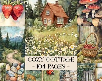 Páginas de diario basura de cabaña acogedora, efímeras de primavera, kit de diario basura de jardín, imprimible para álbum de recortes, collage digital de papel imprimible de primavera