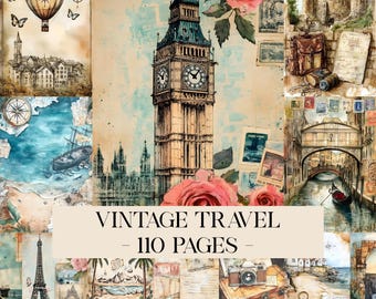 Vintage Travel Junk Journal Kit Travel Lover Scrapbook Journal Paper Kit Travel Paper Travel Craft Supply Travel Journal Printable Ephemera
