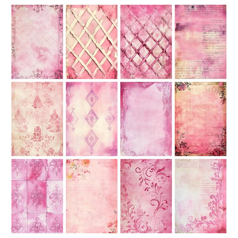 Pink Paper Back Vintage Pink Paper Printable Set, Pink Notebook Papers, Shabby Chic ...