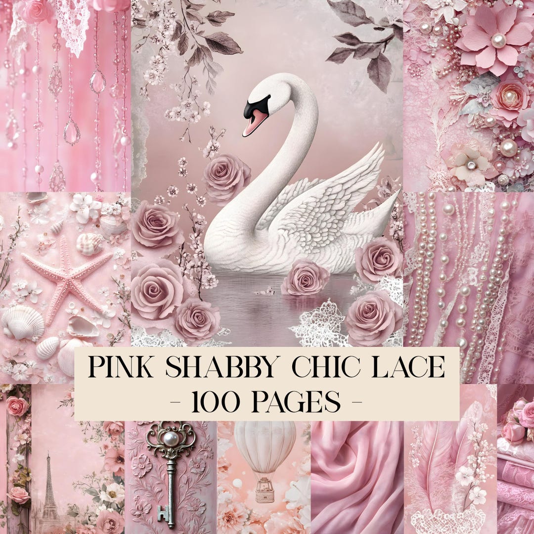 Pink Shabby Chic Lace Digital Papers, Floral Junk Journal Pages ...