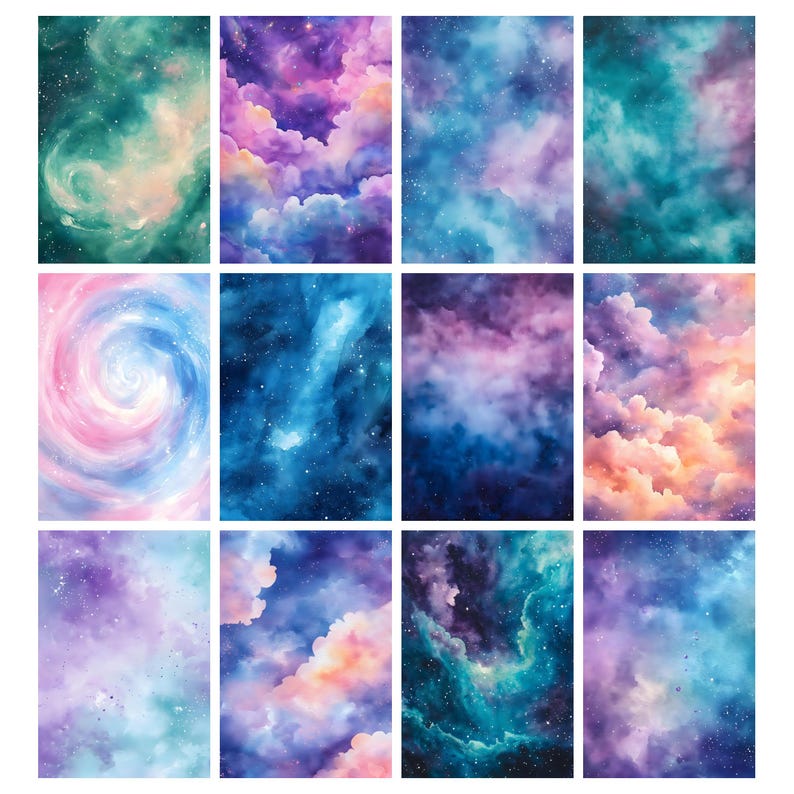 Painted Galaxy Digital Paper, Watercolor Starry Night Backgrounds ...