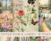 Vintage Floral Garden Junk Journal Kit, Botanical Journal, Printable Pages, Papers, Ephemera, Cottagecore, Shabby Chic, Scrapbook Supplies