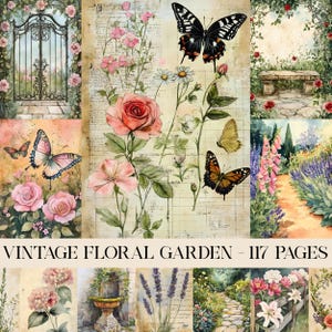 Vintage Floral Garden Junk Journal Kit, Botanical Journal, Printable Pages, Papers, Ephemera, Cottagecore, Shabby Chic, Scrapbook Supplies