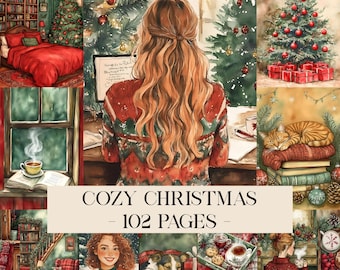 Cozy Christmas Junk Journal Printable Pages, Junk Journal Kit, Scrapbook Printable, Printable Paper, Digital Collage, Christmas Ephemera
