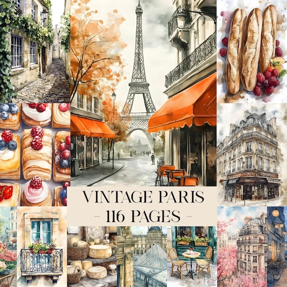 Vintage Paris Junk Journal Pages, France Printable Ephemera, Old Eiffel Tower Scrapbooking Collage Sheet, Paris Journal, Vintage Journal