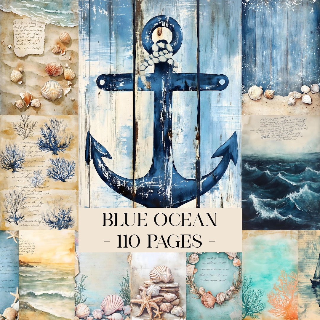 Blue Ocean Junk Journal Kit, Nautical Pages, Sea Junk Journal Pages ...