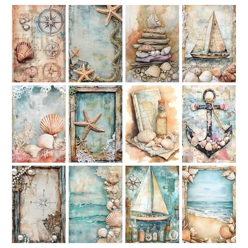 Coastal Dreams Junk Journal Kit, Shabby Beach Printable Papers ...