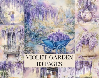 Violet Garden Junk Journal Kit Floral Shabby Chic Printable Ephemera Vintage Flower Scrapbooking Collage Sheet Spring Journal Digital Papers