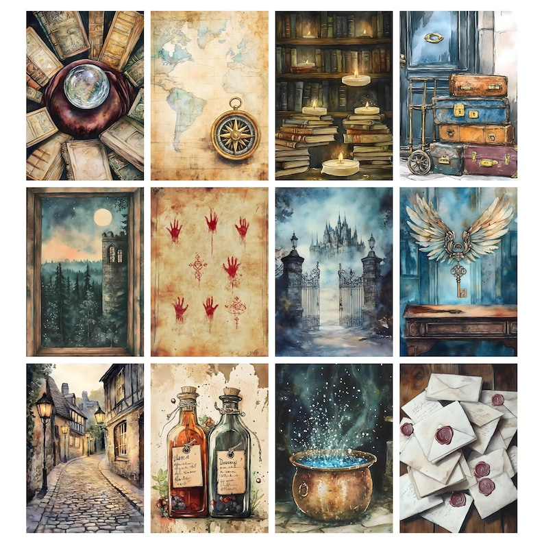 Wizards and Books Junk Journal Kit Printable, Wizard Digital Collage ...