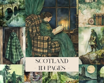 Scotland Junk Journal Kit, Scottish Scrapbook Kit, Celtic Journal, Digital Junk Journal Pages, Vintage Ephemera, Printable Journal Pages