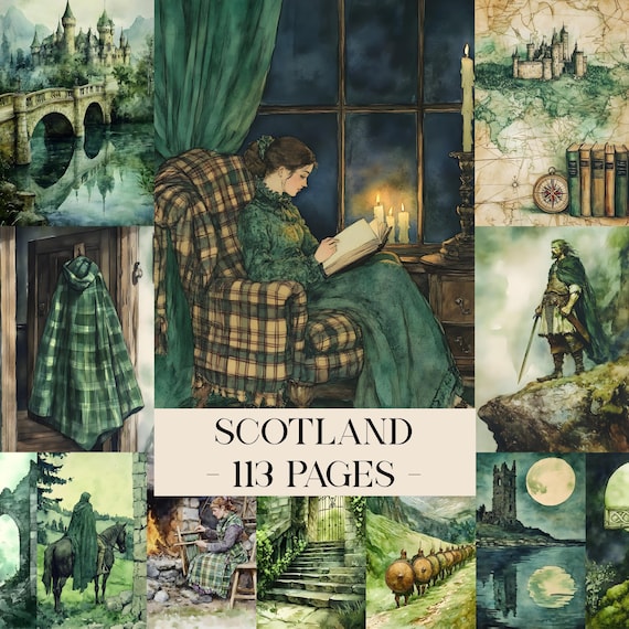Scotland Junk Journal Kit, Scottish Scrapbook Kit, Celtic Journal, Digital Junk Journal Pages, Vintage Ephemera, Printable Journal Pages