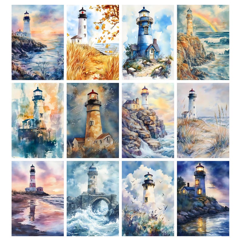 Watercolor Lighthouse Junk Journal Pages, Printable Lighthouse ...