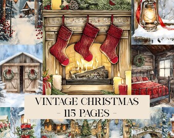 Vintage Christmas Junk Journal Kit, Christmas Papers, Printable Ephemera, Digital Scrapbook Supplies, Holiday Crafting, Winter Journal Pages