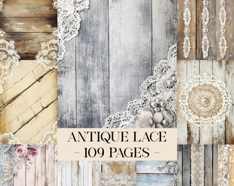 Antique Lace Junk Journal Printable Pages, Junk Journal Kit, Scrapbook printable, Printable Paper, Digital Collage Sheet, Instant Download