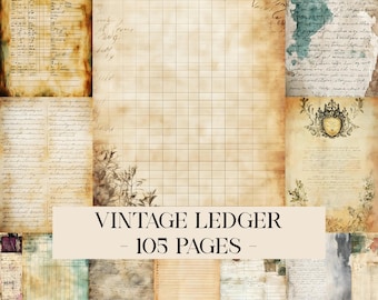 Vintage Ledger Paper, Distressed Journal, Vintage Lined Paper, Ledger Ephemera, French Ephemera, Grunge Scrapbook Papers, Digital Papers