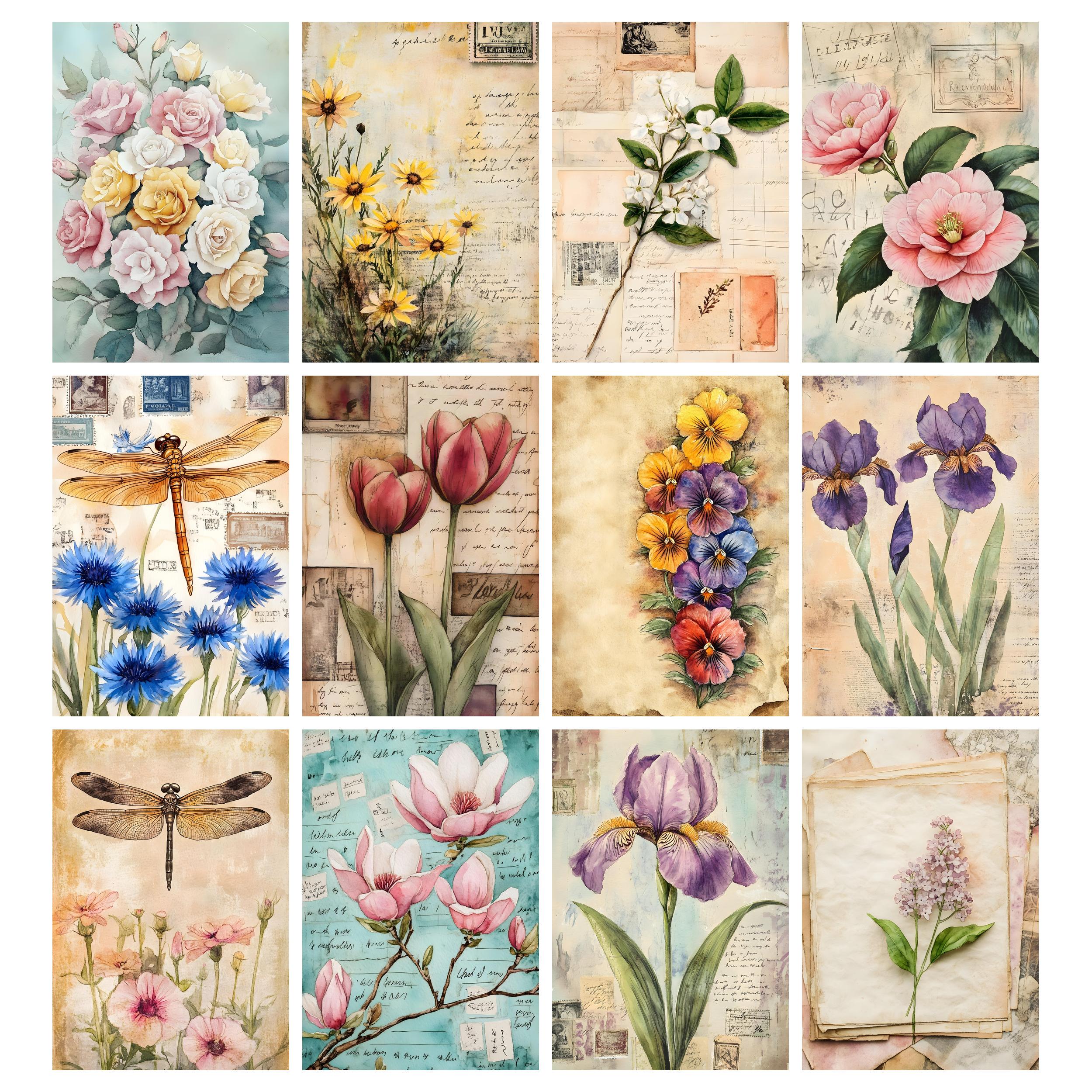 Spring Garden Junk Journal Pages, Floral Shabby Chic Printable Ephemera ...