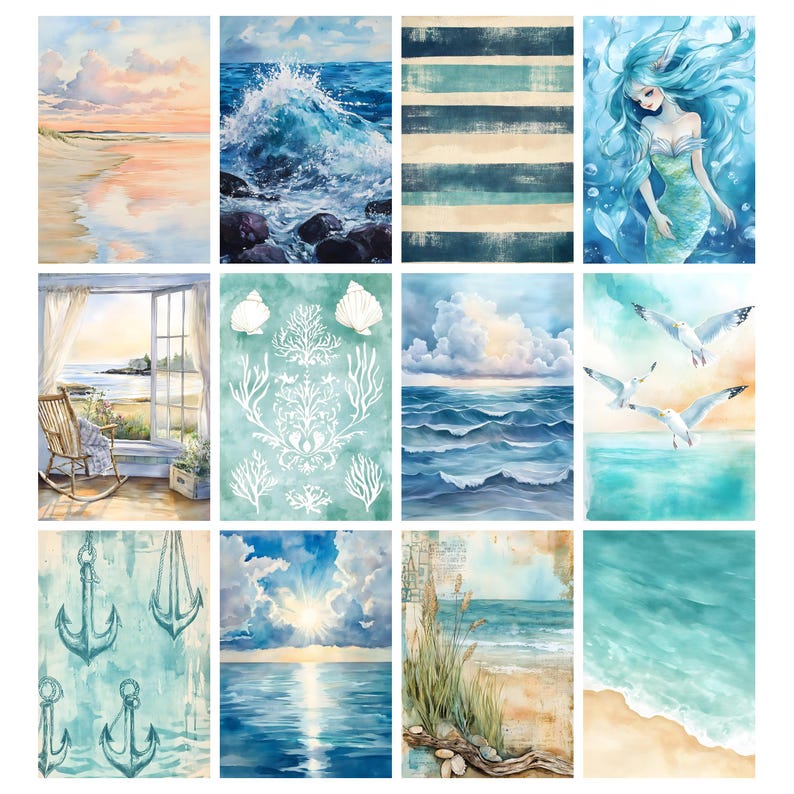 In Love With the Sea Digital Junk Journal Pages, Beach Collage ...
