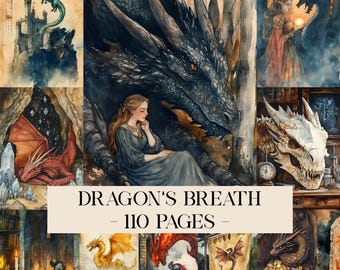 Dragon Junk Journal Printable Kit Fantasy Digital Download Lady Knights Scrapbook Papers Dragon Digital Papers Medieval Junk Journal Pages