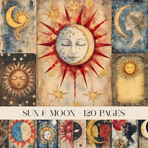 Bohemian Sun and Moon Junk Journal Pages, Boho Journal, Medieval, Celestial, Astrology, Grimorie, Scrapbook Paper, Ephemera, Digital Paper