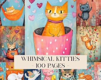 Grillige katten ongewenste dagboekpagina's, cartoon kat ongewenste dagboekkit, kortstondige katten, eigenzinnige katten, grillige katten, grillige kleurrijke papieren