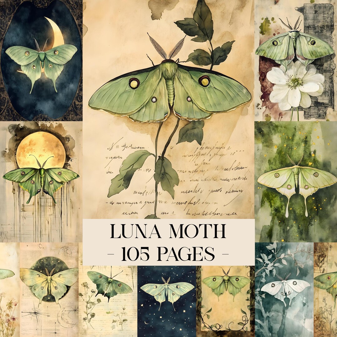 Moth Journal Luna Moth Junk Journal Pages, Nature Junk Journal Kit, Vintage Ephemera ...