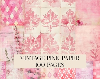 Vintage Pink Paper Printable Set, Pink Notebook Papers, Shabby Chic Scrapbooking Paper, Vintage Pink Craft Paper, Pink Papers, Digital Paper