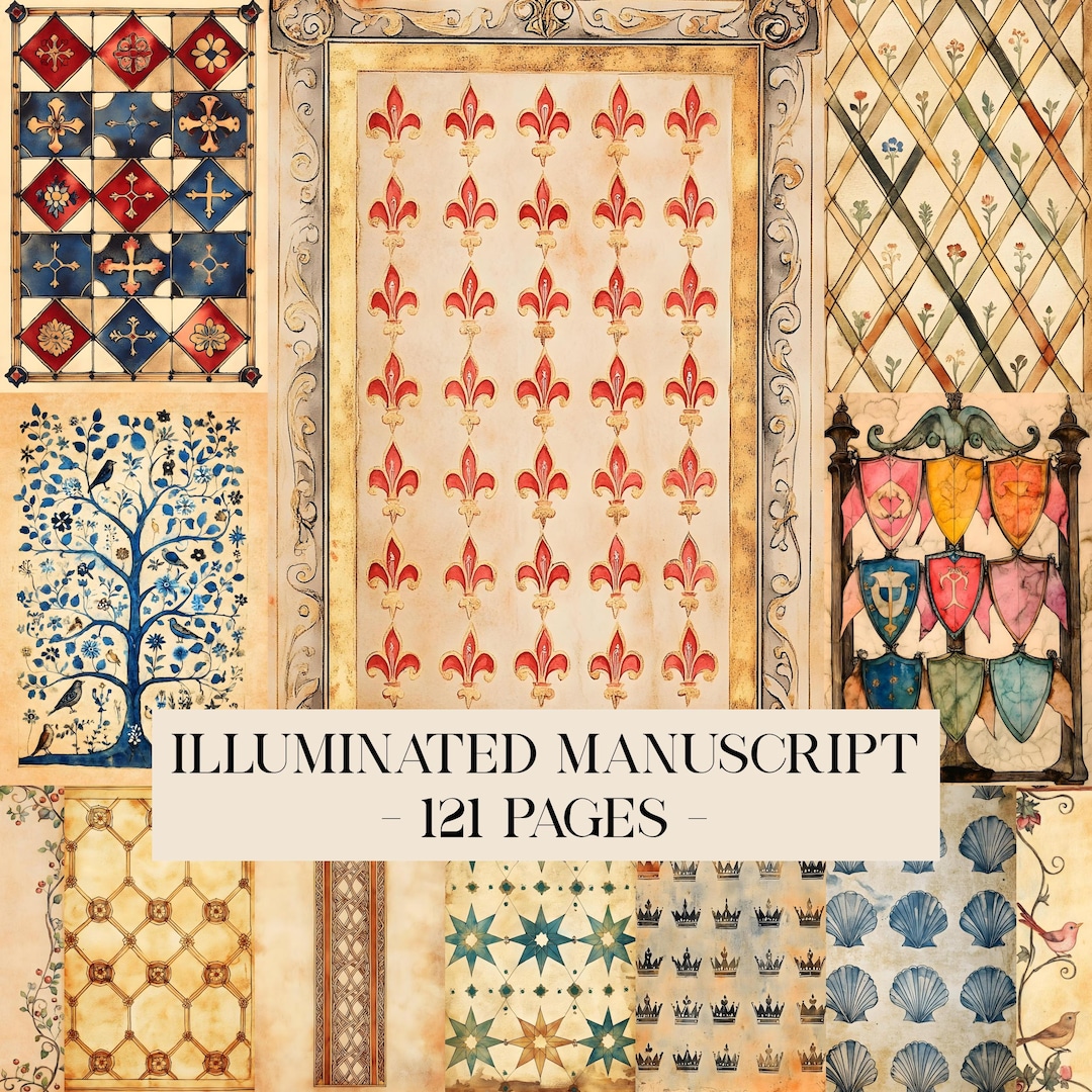 Illuminated Manuscript Digital Papers Printable Medieval Junk Journal ...
