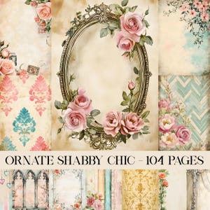Pagine di diario rosa ornate, vintage shabby chic, cottage, pagine di riempimento antiche e rovinate, album di ritagli, collage vittoriano stampabile digitale