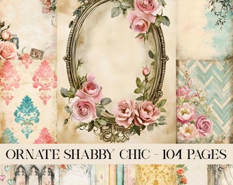 Ornate Pink Junk Journal Pages, Vintage Shabby Chic, Cottage, Antique Distressed Filler Pages Scrapbook, Digital Printable Victorian Collage