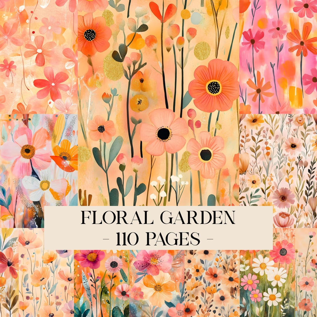 Floral Garden Pattern, Watercolor Flower Digital Paper Pack, Whimsical ...