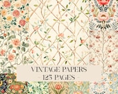 Digital Vintage Papers, Floral Junk Journal Pages, Digital Collage Sheets, Printable Pattern, Shabby Chic Paper, Background Paper, Scrapbook