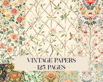 Digital Vintage Papers, Floral Junk Journal Pages, Digital Collage Sheets, Printable Pattern, Shabby Chic Paper, Background Paper, Scrapbook