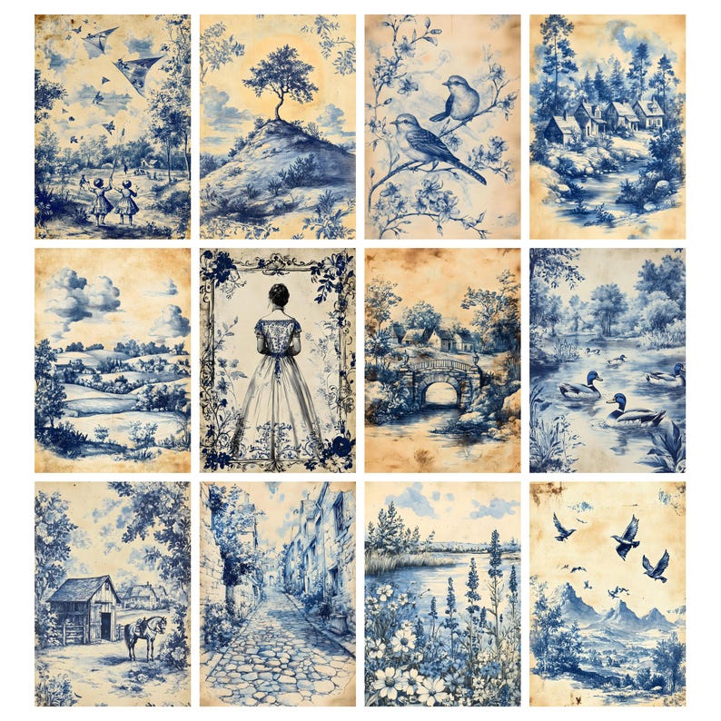 Vintage Toile De Jouy Junk Journal Pages, French Toile Journal ...