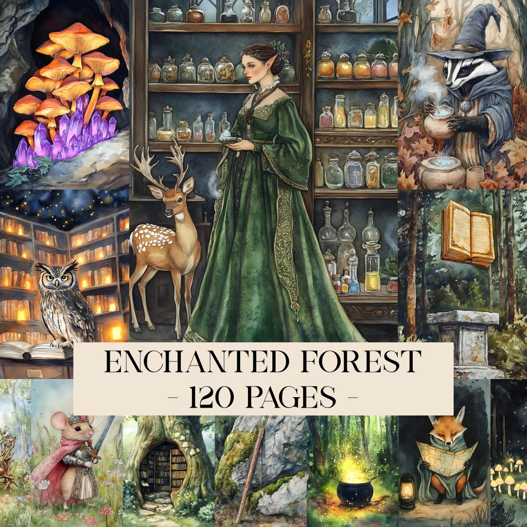 Enchanted Forest Junk Journal Pages, Printable Collage Sheet, Digital ...