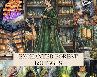 Enchanted Forest Junk Journal Pages, Printable Collage Sheet, Digital ...