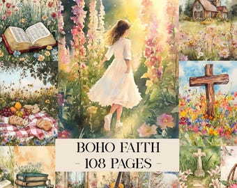 Faith Junk Journal, Christian Junk Journal, Boho, Faith Journal Pages, Ephemera, Spiritual, Bible Journaling, Prayer, Religious, Printable