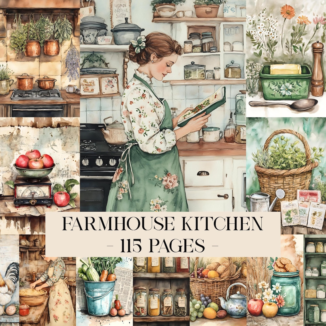 Rustic Recipe Pages Rustic Farmhouse Kitchen Junk Journal Kit, Farmhouse Journal, Rustic ...