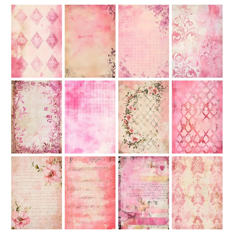 Pink Paper Back Vintage Pink Paper Printable Set, Pink Notebook Papers, Shabby Chic ...
