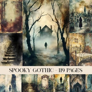 Pagine di diario gotico spettrale, kit di carta per scrapbooking, fogli per collage gotici, horror vintage, sfondi di Halloween, download digitale, JPG