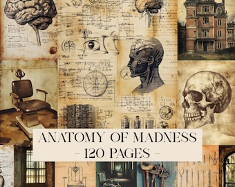 Anatomy Of Madness, Vintage Asylum Junk Journal Pages, Psychiatric Ephemera, Dark Medical Collage Sheets, Gothic Journal Kit, Skull Ephemera