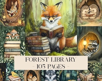 Forest Library Junk Journal Kit Forest Page Forest Junk Journal Pages Forest Ephemera Woodland Journal Nature Junk Journal Woodland Animals