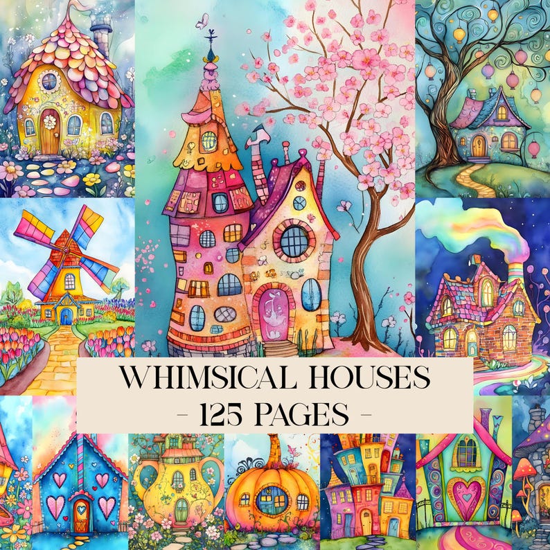 Whimsical Houses Junk Journal Kit, Quirky Pages, House Pages, House ...