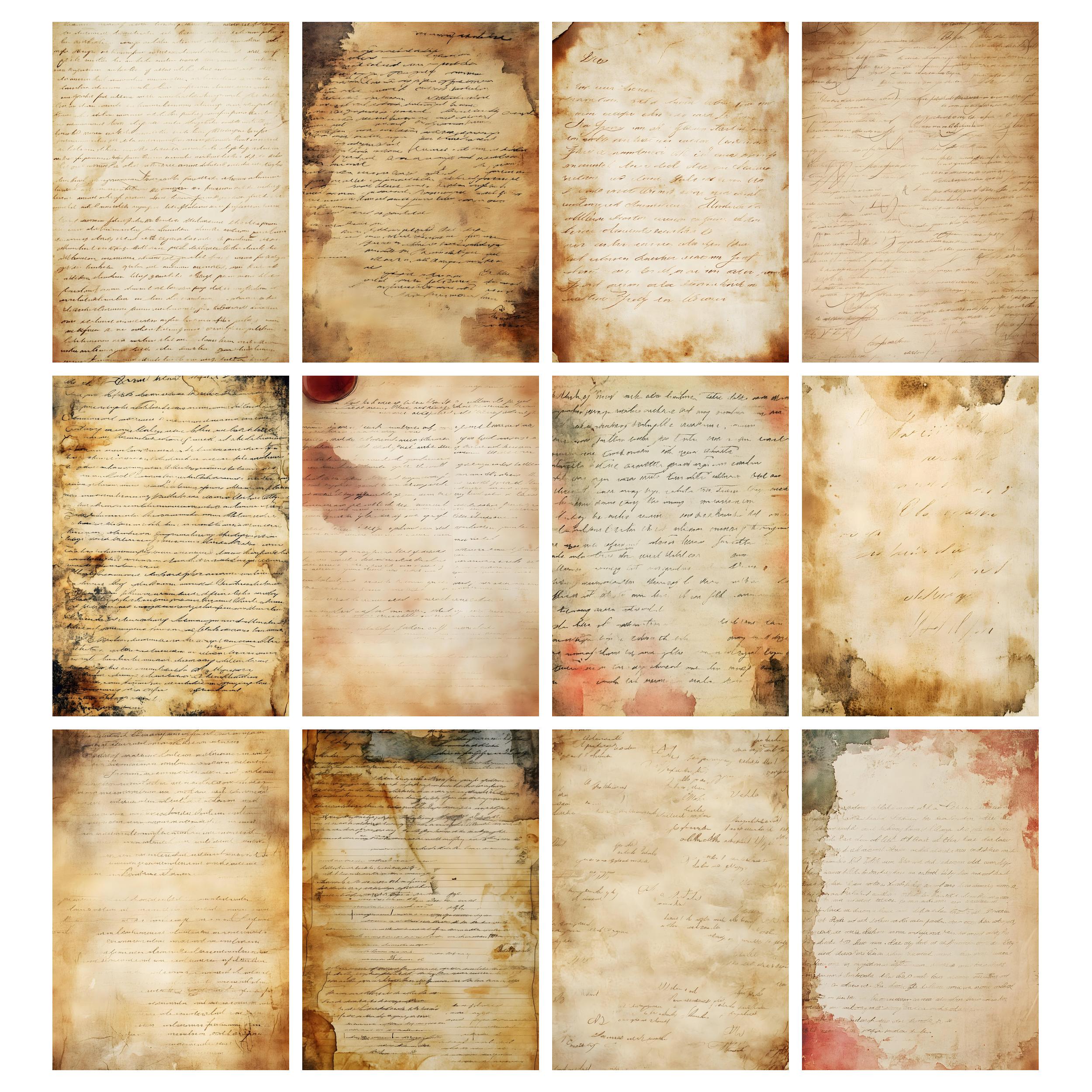 Vintage Handwriting Digital Papers, Script Handwriting Junk Journal ...