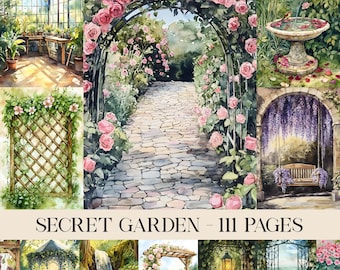 Secret Garden Junk Journal Kit, Vintage Scrapbook Printable, Floral Garden Journal Pages Ephemera Cottagecore Aesthetic Vintage Floral Paper