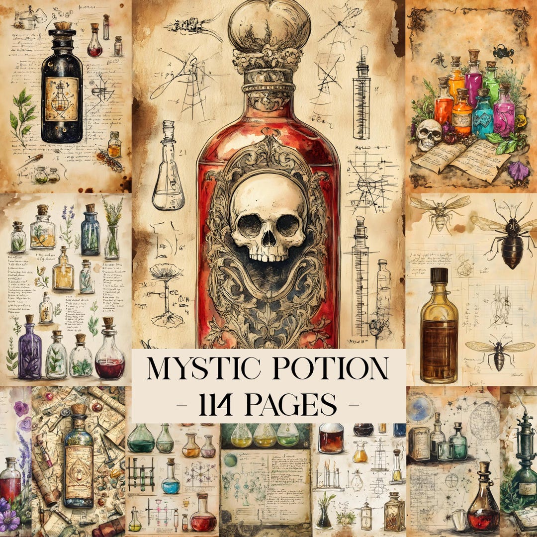 Mystic Potion Junk Journal Pages, Digital Scrapbook Paper Kit, Vintage ...