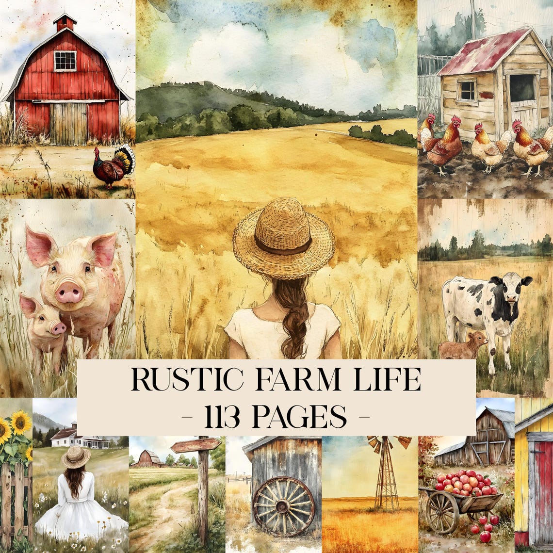 Rustic Farm Life Junk Journal Pages, Country Living Digital Collage ...